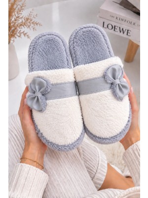 Footfrenzy Mira Soft Kadın Fiyonklu Peluş Terlik – Tüylü Kışlık Ev Terliği