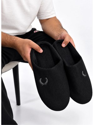 Footfrenzy Erkek Yumuşak Çizgili Erkek Peluş Içi Tüylü Ev Terliği Kışlık Kaydırmaz Taban Çeyiz Bohça Terliği