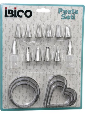 Eco Port 20PCS Pasta Süsleme Uç Seti= 12-Metal Kurabiye Kalıp Metal=3-Kalp - 3-Yuvarlak 2-Uç Tutucu Pls.a
