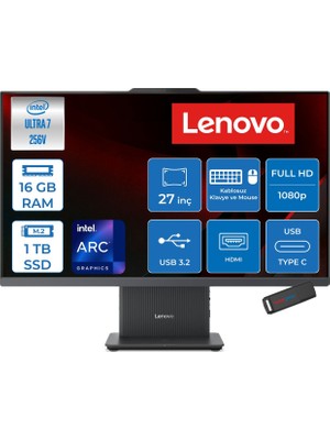 Lenovo Ideacentre Aıo 27ILL11 Intel Core™ Ultra 7 256V Upto 4.8ghz 16GB Ddr5 1tb SSD Intel® Arc™ Graphics 140V Fhd (1920X1080) IPS 300NITS Freedos Allınone Bilgisayar 27ILLBF03+ZETTAUSBBELLEK