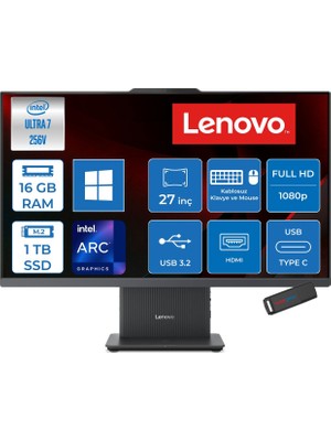 Lenovo Ideacentre Aıo 27ILL11 Intel Core™ Ultra 7 256V Upto 4.8ghz 16GB Ddr5 1tb SSD Intel® Arc™ Graphics 140V Fhd (1920X1080) IPS 300NITS WIN11PRO Allınone Bilgisayar 27ILLBP03+ZETTAUSBBELLEK