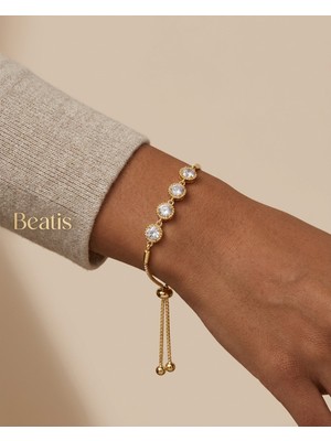 Beatis Gold Renk Zirkon Taşlı Ayarlanabilir Kadın Bileklik