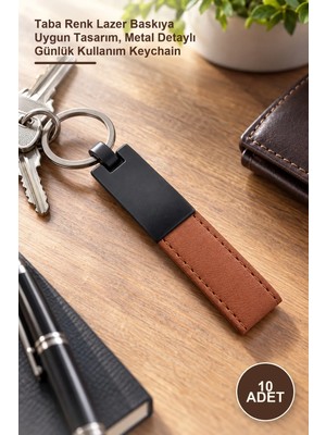 Yenilig 10 Adet Deri Metal Anahtarlık – Taba Renk Lazer Baskıya Uygun Tasarım, Metal Detaylı Günlük Kullanım Keychain