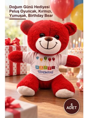 Yenilig 5 Adet Happy Birthday Tişörtlü Peluş Ayıcık – Doğum Günü Hediyesi Peluş Oyuncak, Kırmızı, Yumuşak, Birthday Bear