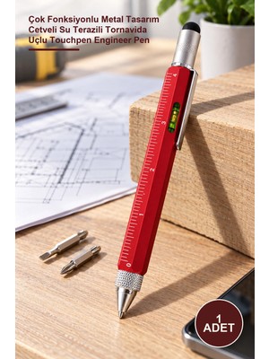 Yenilig 1 Adet Mühendis Kalem – Çok Fonksiyonlu Metal Tasarım Cetveli Su Terazili Tornavida Uçlu Touchpen Engineer Pen