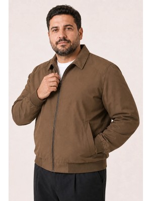 Maisonrae Erkek Kahverengi, Büyük Beden, Dik Yaka, Fermuarlı, Astarlı, Mevsimlik Bomber Ceket