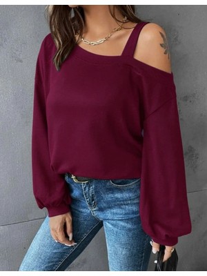 Lune Store Kadın Uzun Kollu Tek Omuz Askı Detay Salaş Dalgıç Bluz