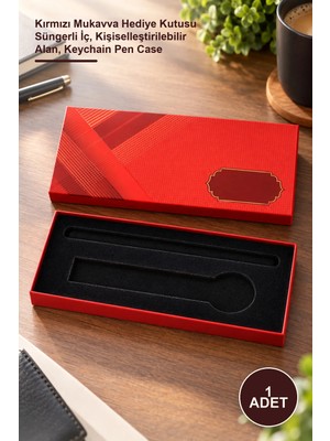 Yenilig 1 Adet Anahtarlık ve Kalem Kutusu – Kırmızı Mukavva Hediye Kutusu Süngerli Iç, Kişiselleştirilebilir Alan, Keychain Pen Case