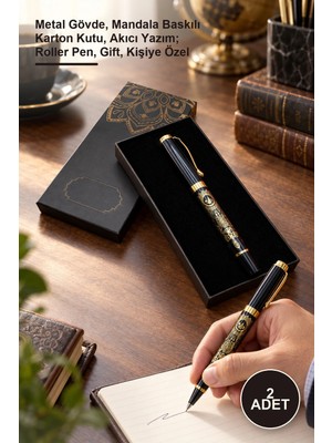 Yenilig 2 Adet Osmanlı Temalı Roller Kalem – Metal Gövde, Mandala Baskılı Karton Kutu, Akıcı Yazım; Roller Pen, Gift, Kişiye Özel