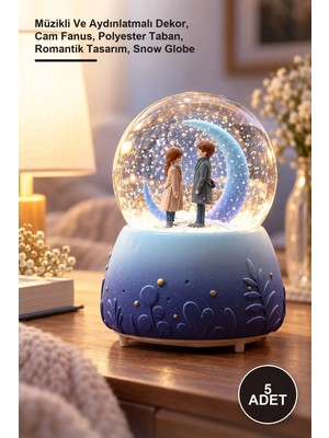 Yenilig 5 Adet Sevimli Çift Temalı Işıklı Kar Küresi – Müzikli ve Aydınlatmalı Dekor, Cam Fanus, Polyester Taban, Romantik Tasarım, Snow Globe