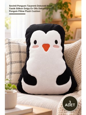 Yenilig 3 Adet Penguen Yastık – Sevimli Penguen Tasarımlı Dekoratif Polar Yastık Silikon Dolgu Ev Ofis Dekorasyon Penguin Pillow Plush Cushion
