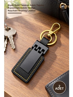 Yenilig 2 Adet Deri Metal Anahtarlık – Siyah Gold Tasarım Askılı Taşıma Kişiselleştirilebilir Hediye Keychain Keyring Leather