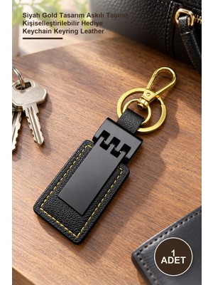Yenilig 1 Adet Deri Metal Anahtarlık – Siyah Gold Tasarım Askılı Taşıma Kişiselleştirilebilir Hediye Keychain Keyring Leather