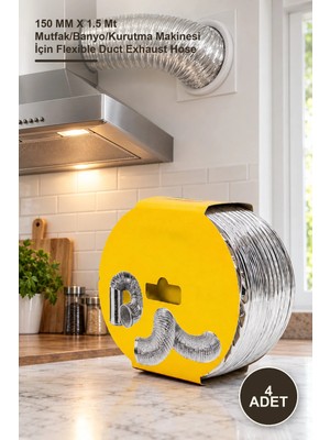 Yenilig 4 Adet Esnek Alüminyum Aspiratör Borusu – 150 mm x 1.5 mt Mutfak/banyo/kurutma Makinesi Için Flexible Duct Exhaust Hose