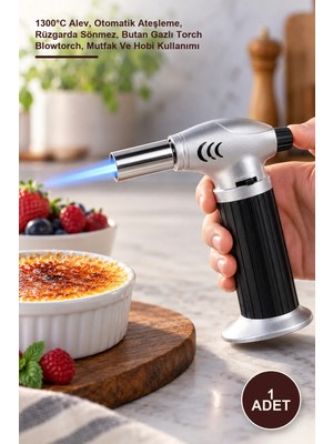 Yenilig 1 Adet Doldurulabilir Pürmüz Çakmak – 1300°C Alev, Otomatik Ateşleme, Rüzgarda Sönmez, Butan Gazlı Torch Blowtorch, Mutfak ve Hobi Kullanımı