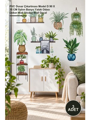 Yenilig 3 Adet Tropikal Bitkiler Duvar Stickerı – Pvc Duvar Çıkartması Model D 90 x 35 cm Salon Banyo Yatak Odası Dekor Wall Sticker Wall Decal