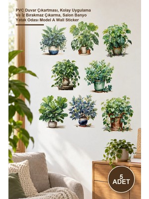 Yenilig 5 Adet Tropikal Bitkiler Duvar Stickerı – Pvc Duvar Çıkartması, Kolay Uygulama ve Iz Bırakmaz Çıkarma, Salon Banyo Yatak Odası Model A Wall Sticker