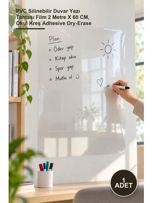 Yenilig 1 Adet Kendinden Yapışkanlı Şeffaf Tahta Filmi – Pvc Silinebilir Duvar Yazı Tahtası Film 2 Metre x 60 Cm, Okul Kreş Adhesive Dry-Erase
