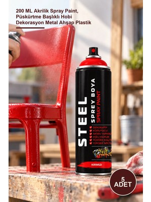 Yenilig 5 Adet Kırmızı Sprey Boya – 200 ml Akrilik Spray Paint, Püskürtme Başlıklı Hobi Dekorasyon Metal Ahşap Plastik