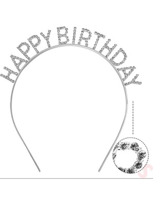 Herşey Trend Herşeytrend Gümüş Kristal Taşlı Happy Birthday Doğum Günü Tacı Ithal Ürün A Kalite 17X16 cm
