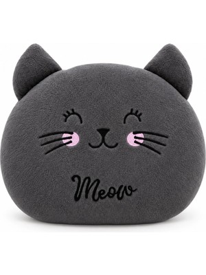 esdishopping Gri Kedi Peluş Dekoratif Yastık 35 x 30 cm Sevimli Çocuk Odası Yastığı