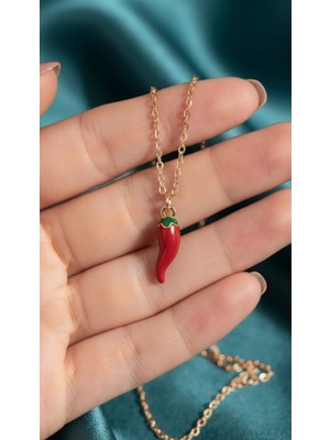 Ayen Accessories Çelik Şans Biberi Kolye | Gold Italyan Biberi | Çelik Italyan Boynuzu Kolye