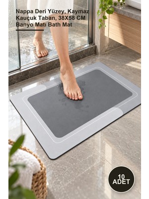 Yenilig 10 Adet Dikdörtgen Süper Emici Banyo Paspası – Nappa Deri Yüzey, Kaymaz Kauçuk Taban, 38X58 cm Banyo Matı Bath Mat