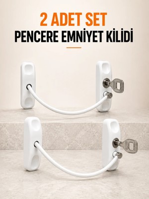 Timion Pencere Emniyet Kilidi 2 Adet Set Kablolu Anahtarlı Pencere Açılma Sınırlayıcı