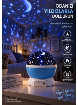 Rgb Yıldızlı Galaksi Projektör Gece Lambası USB Şarjlı Renkli Atmosferik LED Işık Dekoratif Oda Aydınlatma