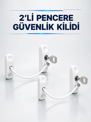 Timion Anahtarlı Pencere Güvenlik Aparatı Beyaz Kablolu Açılma Sınırlayıcı 2’li Set