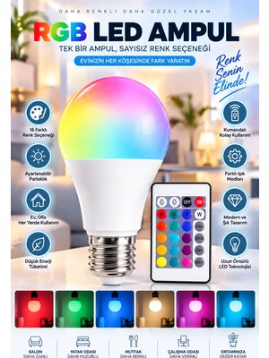 Rgb LED Ampul Kumandalı Renk Değiştiren Akıllı LED Ampul 16 Renkli Dekoratif Aydınlatma