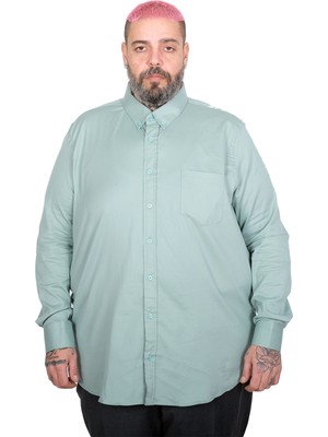 ModeXL Mode Xl Erkek Büyük Beden Uzun Kollu Gabardin Gömlek 25604 Su Yeşili