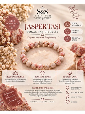 ⁠8 mm Küre Kesim Doğal Jasper Taşı Bileklik - Pembe / Krem Mermer Desenli⁠