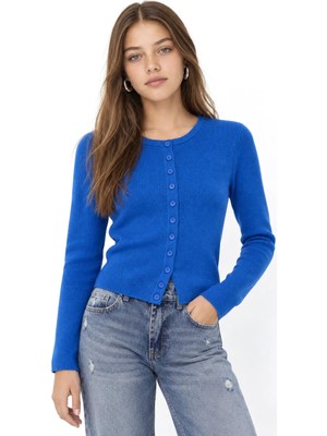Hiccup Kadınlar Mixray Düğmeli Slim Fit Yivli Örgü Hırka Lacivert