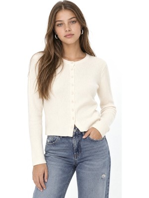 Hiccup Kadınlar Mixray Düğmeli Slim Fit Yivli Örgü Hırka Natural