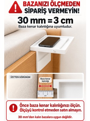 Dekonest Yatak Kenarı Organizer Rafı - 30 mm Bazaya Uyumlu (Beyaz) Pratik Yan Sehpa - Çok Amaçlı Telefon, Kahve ve Aksesuar Standı Beyaz