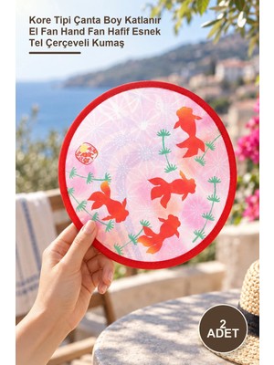 Yenilig 2 Adet Katlanabilir Yuvarlak Yelpaze – Kore Tipi Çanta Boy Katlanır El Fan Hand Fan Hafif Esnek Tel Çerçeveli Kumaş