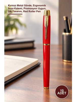 Yenilig 10 Adet Metal Roller Kalem – Kırmızı Metal Gövde, Ergonomik Imza Kalemi, Promosyon Uygun, Şık Tasarım, Red Roller Pen