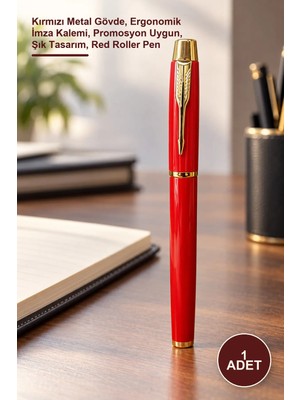 Yenilig 1 Adet Metal Roller Kalem – Kırmızı Metal Gövde, Ergonomik Imza Kalemi, Promosyon Uygun, Şık Tasarım, Red Roller Pen