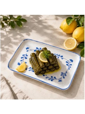 Vivense Dikdörtgen Geniş Tabak Mavi Beyaz