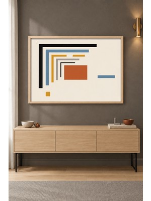 Tontilika Iç Içe Köşeler Bauhaus Çubuklar Ahşap Çerçeveli Duvar Tablosu