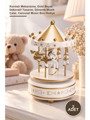 Yenilig 2 Adet Atlı Karınca Müzik Kutusu – Kurmalı Mekanizma, Gold Beyaz Dekoratif Tasarım, Dönerek Müzik Çalar, Carousel Music Box Hediye
