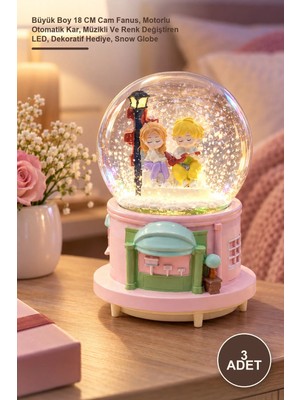 Yenilig 3 Adet Kar Küresi – Büyük Boy 18 cm Cam Fanus, Motorlu Otomatik Kar, Müzikli ve Renk Değiştiren Led, Dekoratif Hediye, Snow Globe