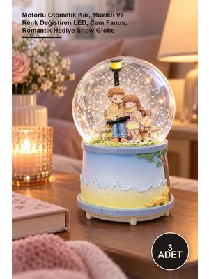 Yenilig 3 Adet Orta Boy Bankta Oturan Sevgililer Kar Küresi – Motorlu Otomatik Kar, Müzikli ve Renk Değiştiren Led, Cam Fanus, Romantik Hediye Snow Globe