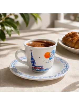Vivense El Boyaması Kız Kulesi Fincan Seti Özel Hediye Kutulu