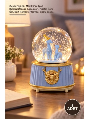 Yenilig 1 Adet Kar Küresi – Geyik Figürlü, Müzikli ve Işıklı Dekoratif Masa Aksesuarı, Kristal Cam Üst, Sert Polyester Gövde, Snow Globe