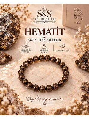 S&s Tesbih Store %100 Doğal Hematit Taşı Küre Kesim Parlak Kahverengi Bileklik (8 Mm)