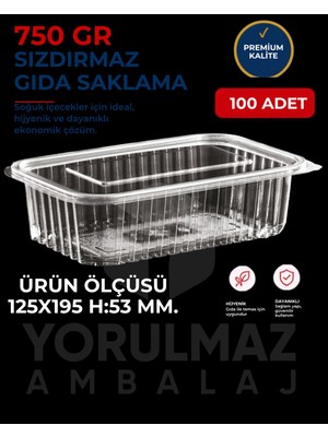 Yorulmaz Ambalaj 🥡 Kapaklı 750 gr Sızdırmaz Kullan-At Plastik Kase 100'LÜ – Paket Servis & Saklama Kabı