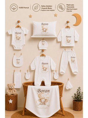 Pia Baby Erkek Bebek Hastane Çıkışı 11 Parça %100 Pamuk Kişiye Özel Isimli Organik Baskılı Set