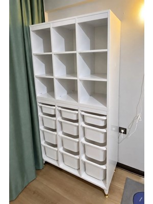 Batu MDF Oyuncak Dolabı Beyaz Kitaplıklı 100x184x43 cm Ekstra-2 Country Tasarım